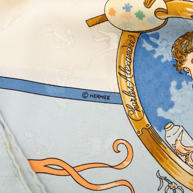 Hermes Carre 90 le Geographe Geographer Scarf Light Blue Multicolor Silk — view 4