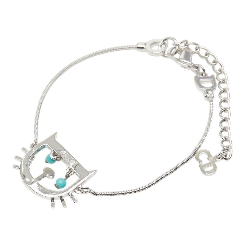Dior Cat Motif Chain Bracelet Silver Metal