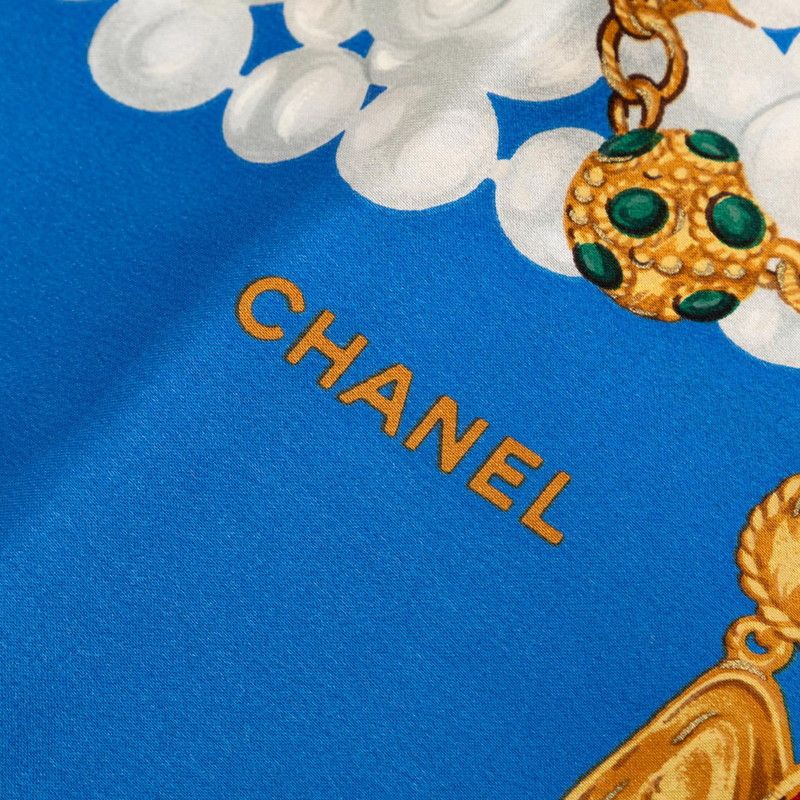 Chanel Pearl Jewel Motif Scarf Blue Multicolor Silk — view 6