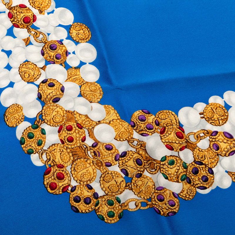 Chanel Pearl Jewel Motif Scarf Blue Multicolor Silk — view 3