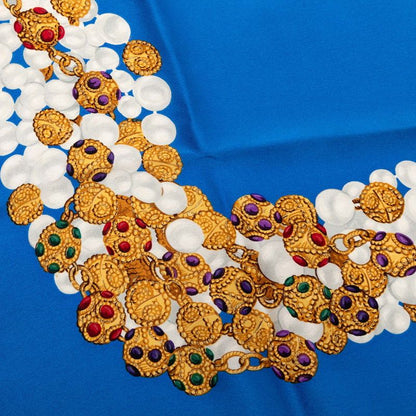 Chanel Pearl Jewel Motif Scarf Blue Multicolor Silk — view 3