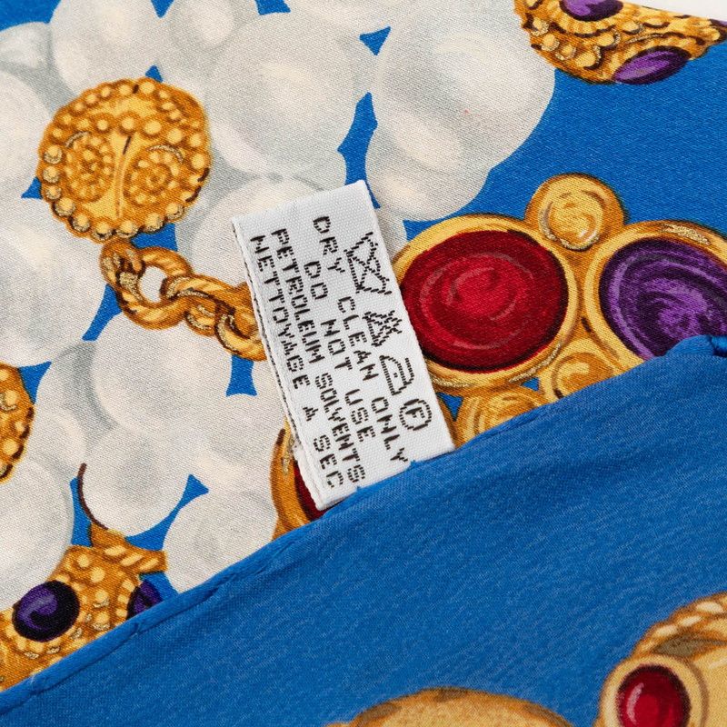 Chanel Pearl Jewel Motif Scarf Blue Multicolor Silk — view 8