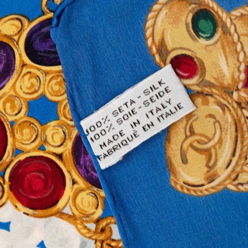 Chanel Pearl Jewel Motif Scarf Blue Multicolor Silk — view 7