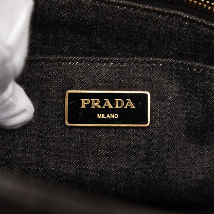Prada Canapa 2-Way Shoulder Bag Black Gray Denim — view 8