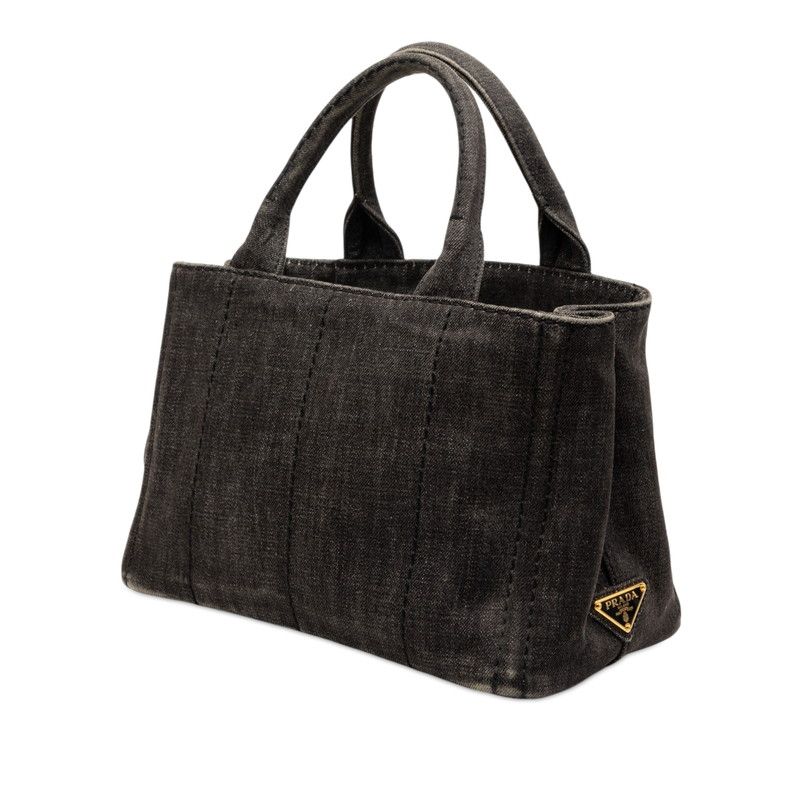 Prada Canapa 2-Way Shoulder Bag Black Gray Denim — view 2