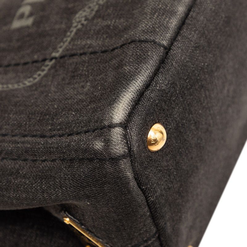 Prada Canapa 2-Way Shoulder Bag Black Gray Denim — view 6