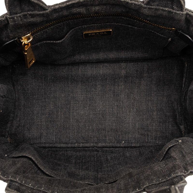 Prada Canapa 2-Way Shoulder Bag Black Gray Denim — view 7