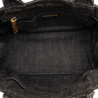 Prada Canapa 2-Way Shoulder Bag Black Gray Denim — view 7