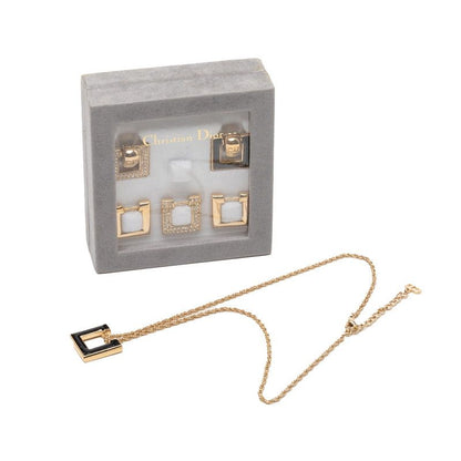 Dior Vintage Earrings Necklace Set Gold Black Plated Line Stone — view 7