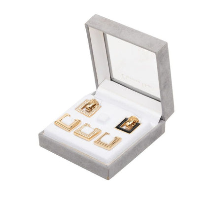 Dior Vintage Earrings Necklace Set Gold Black Plated Line Stone — view 6