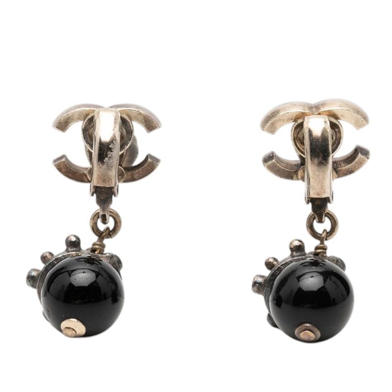 Chanel Earrings 05 Silver Black Metal Line Stone — view 2