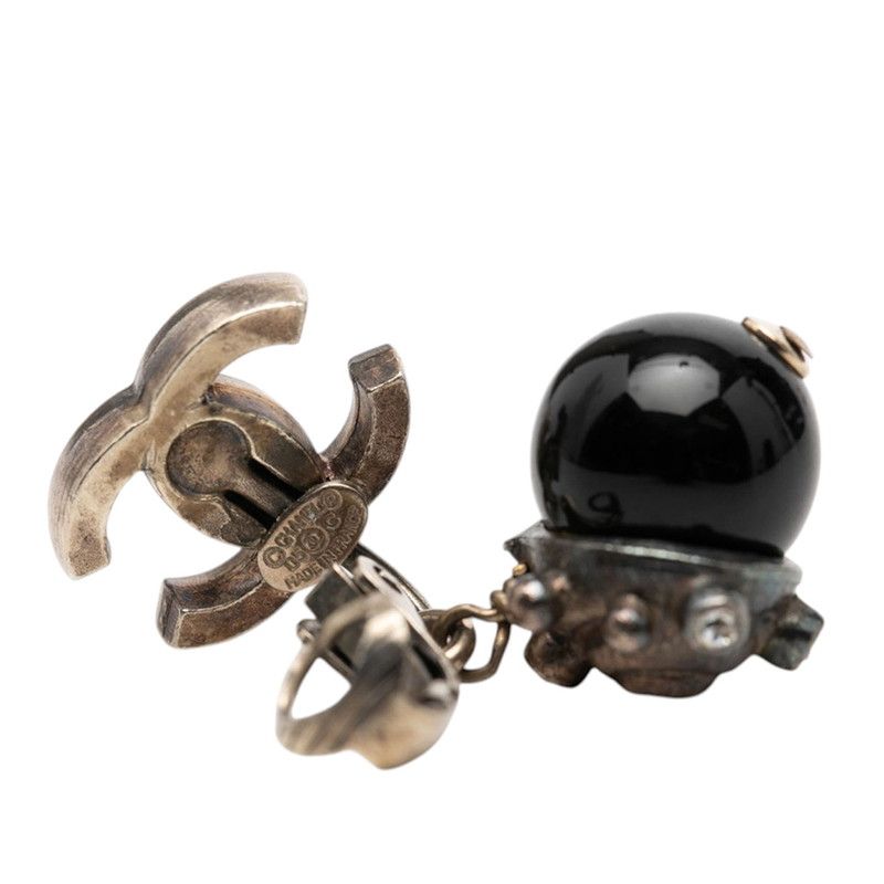 Chanel Earrings 05 Silver Black Metal Line Stone — view 3