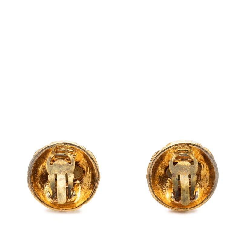Chanel CC Logo Quilted Round Earrings Vintage Gold Plated — view 2