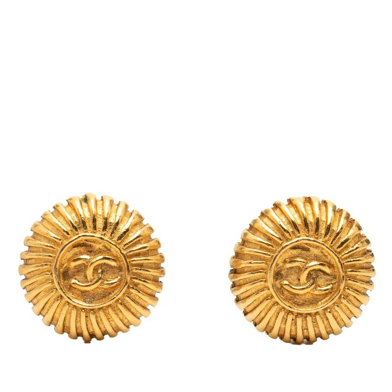 Chanel Vintage CC Logo Earrings Gold Plated