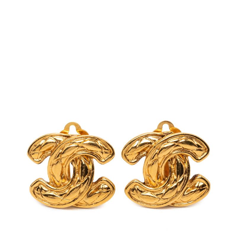 Chanel Quilted CC Logo Earrings Gold Plated