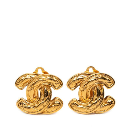 Chanel Quilted CC Logo Earrings Gold Plated