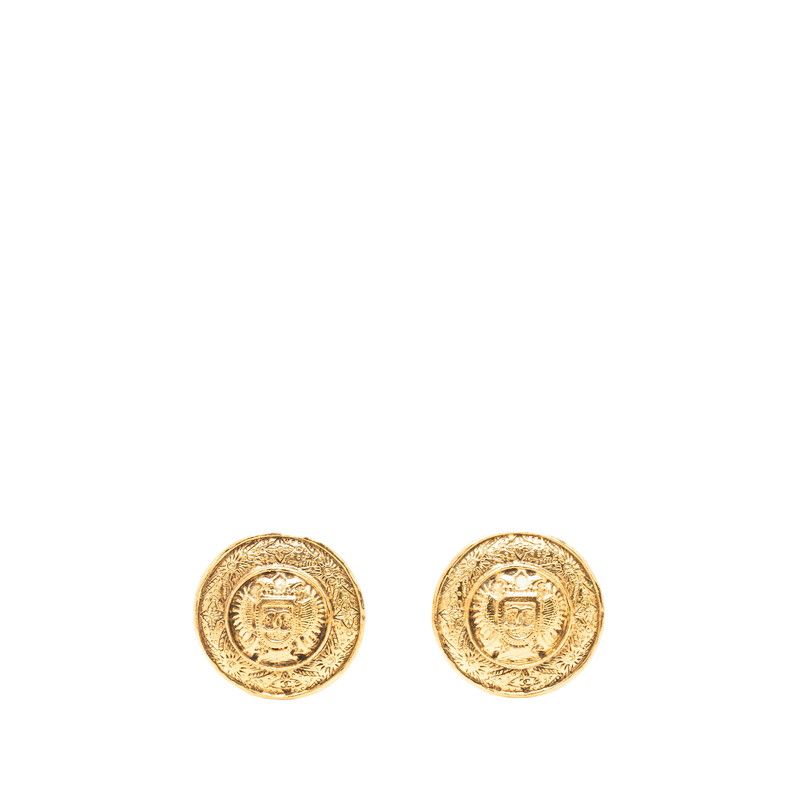 Chanel CC Logo Round Earrings Gold Plated