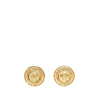 Chanel CC Logo Round Earrings Gold Plated