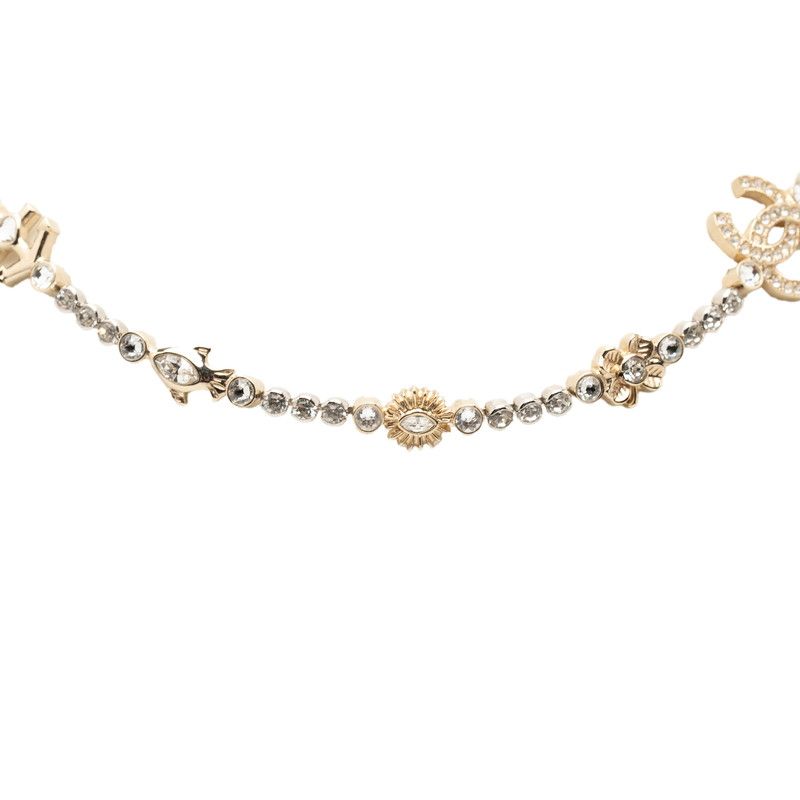 Chanel Cruise Collection CC Logo Pearl Clover Choker Necklace Silver Gold Metal — view 2