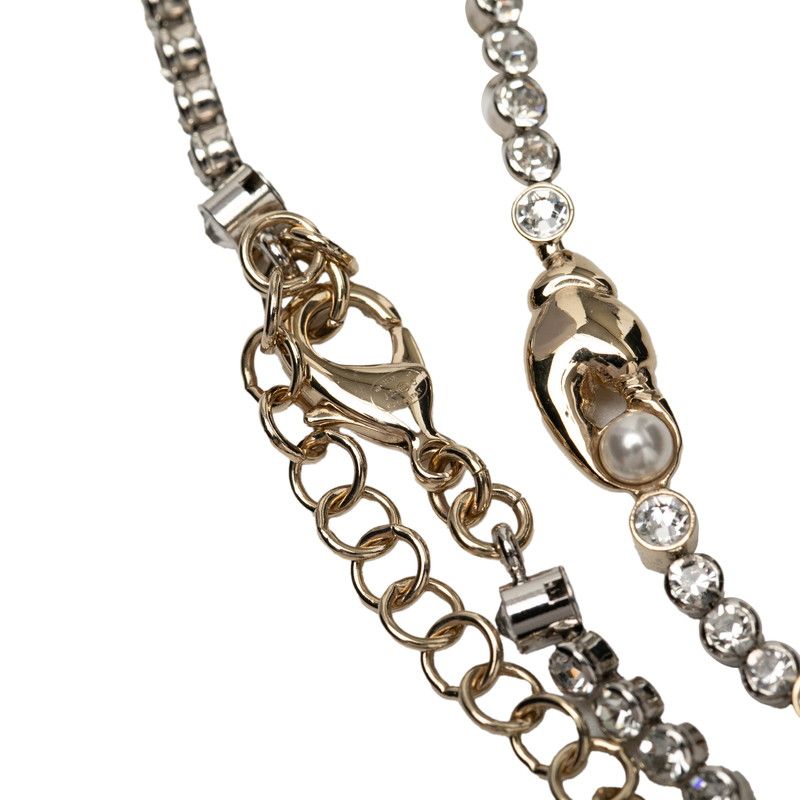 Chanel Cruise Collection CC Logo Pearl Clover Choker Necklace Silver Gold Metal — view 5