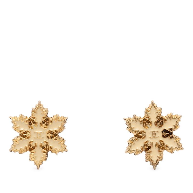 Chanel CC Logo Crystal Motif Earrings Gold Plated