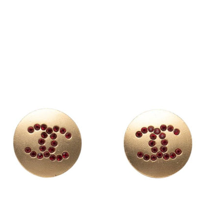 Chanel CC Logo Earrings Gold Plated Line Stone