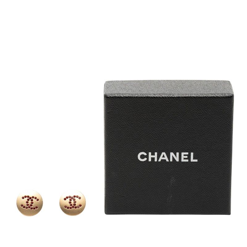 Chanel CC Logo Earrings Gold Plated Line Stone — view 4