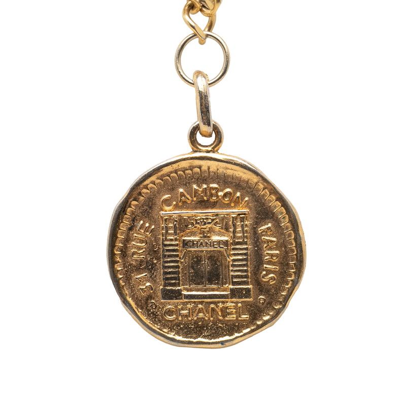 Chanel 31 Rue Cambon Vintage Coin Motif Chain Pendant Necklace Gold Plated