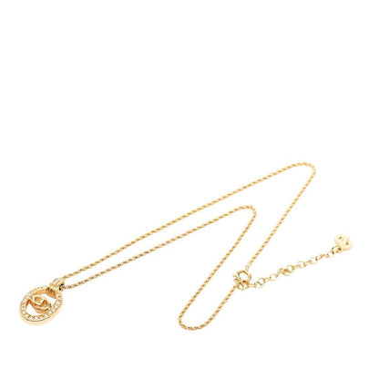 Dior CD Logo Oval Chain Pendant Necklace Gold Plated Line Stone — view 3