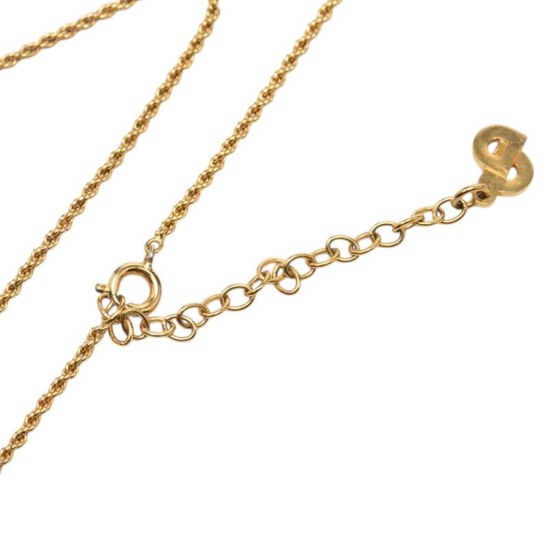 Dior CD Logo Oval Chain Pendant Necklace Gold Plated Line Stone — view 4
