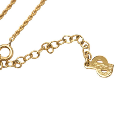 Dior CD Logo Oval Chain Pendant Necklace Gold Plated Line Stone — view 5