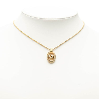 Dior CD Logo Oval Chain Pendant Necklace Gold Plated Line Stone — view 6
