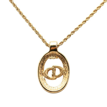 Dior CD Logo Oval Chain Pendant Necklace Gold Plated Line Stone — view 2