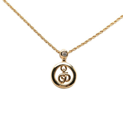 Dior Logo Chain Pendant Necklace Gold Plated Line Stone