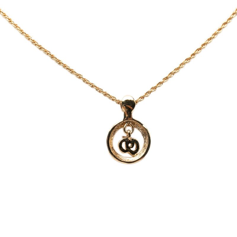 Dior Logo Chain Pendant Necklace Gold Plated Line Stone — view 2