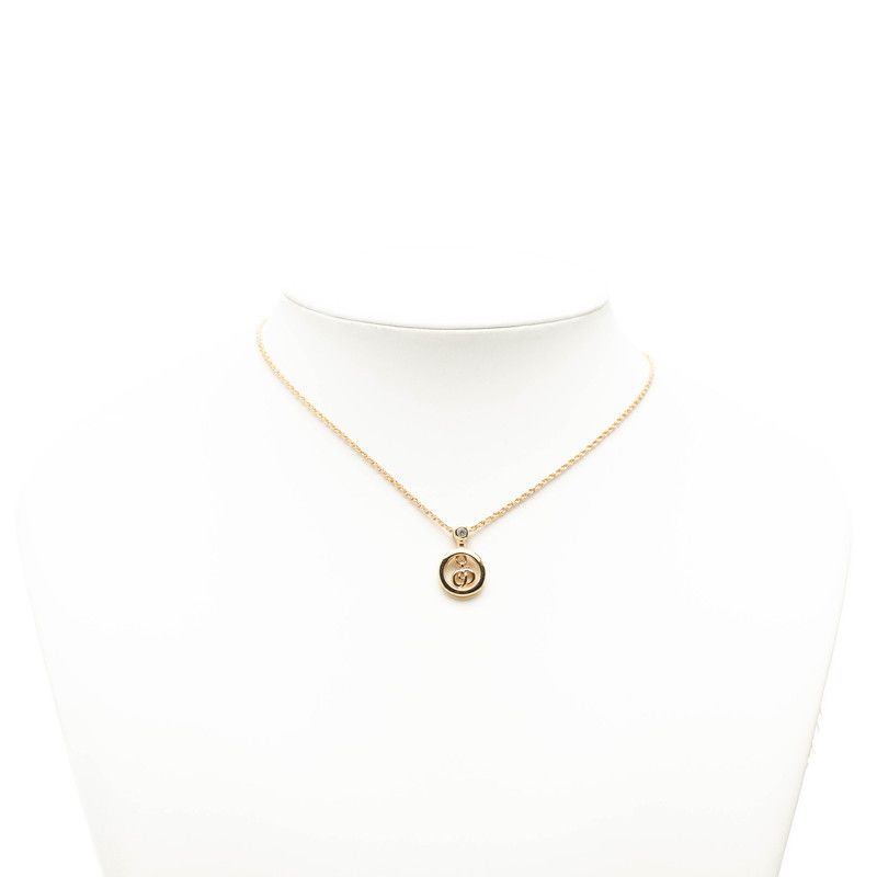 Dior Logo Chain Pendant Necklace Gold Plated Line Stone — view 6