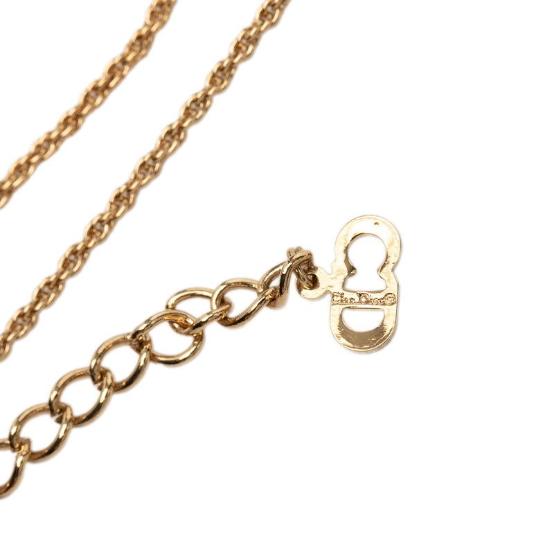 Dior Logo Chain Pendant Necklace Gold Plated Line Stone — view 4
