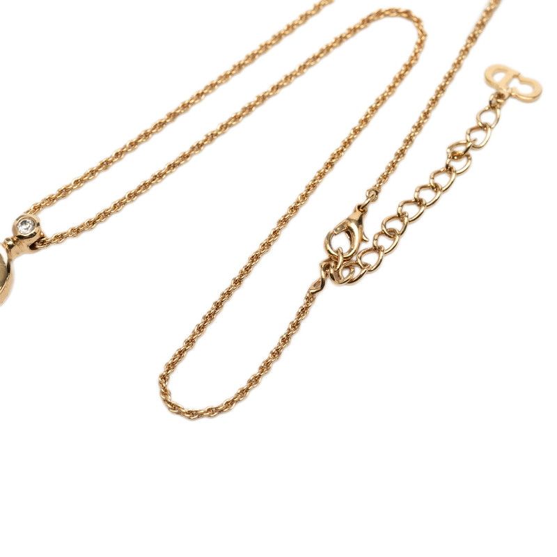 Dior Logo Chain Pendant Necklace Gold Plated Line Stone — view 5