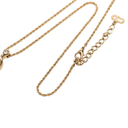 Dior Logo Chain Pendant Necklace Gold Plated Line Stone — view 5