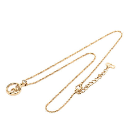 Dior Logo Chain Pendant Necklace Gold Plated Line Stone — view 3
