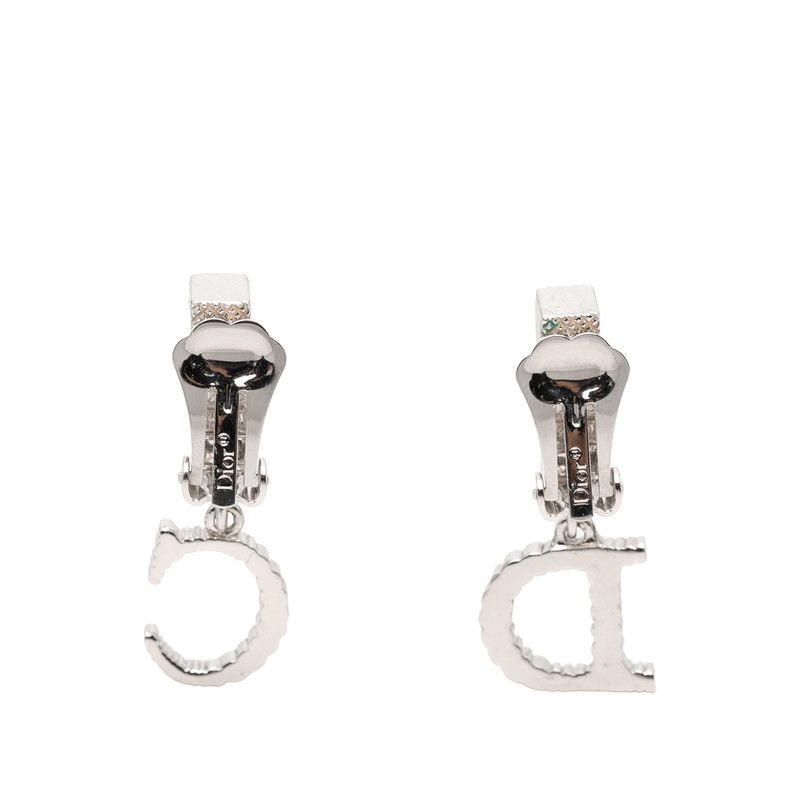 Dior CD Logo Earrings Silver Metal Line Stone — view 2