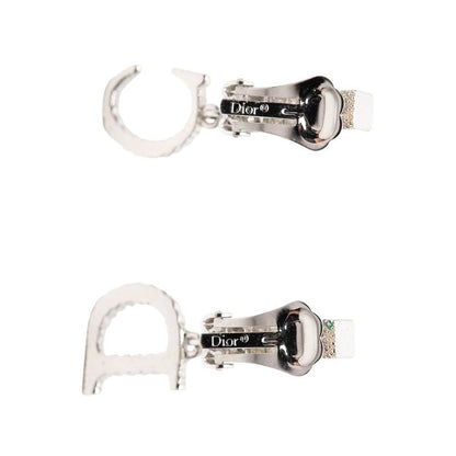 Dior CD Logo Earrings Silver Metal Line Stone — view 3