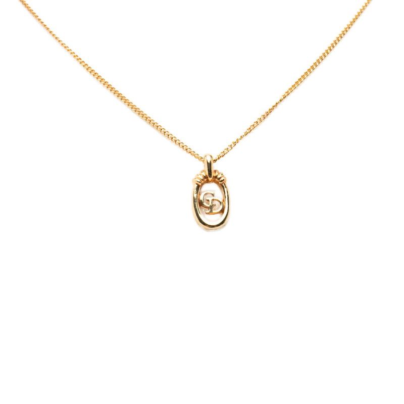 Dior CD Logo Chain Pendant Necklace Gold Plated