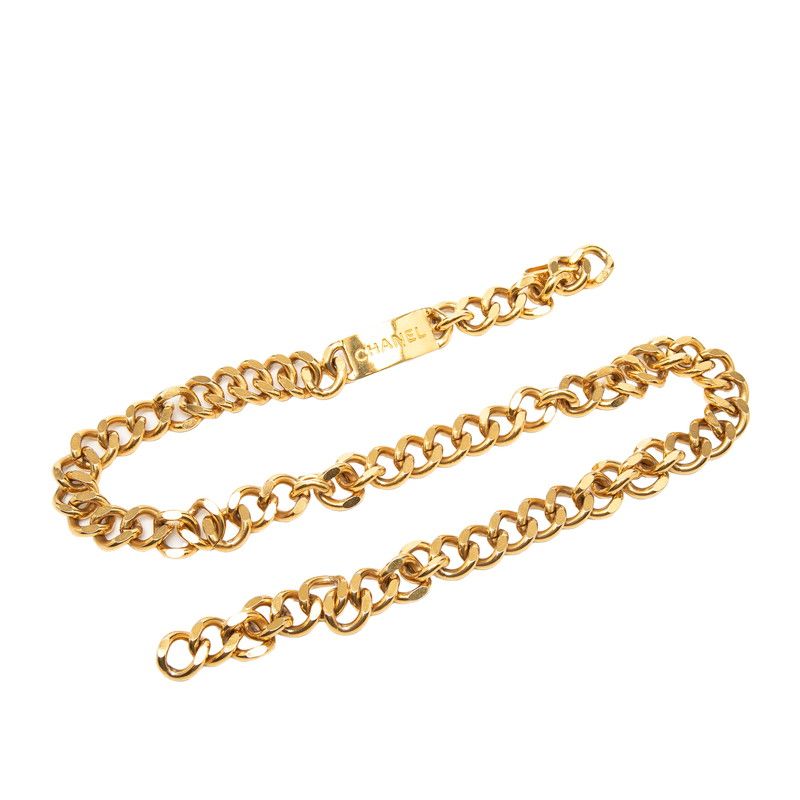 Chanel Logo Plate Chain Belt Gold Plated