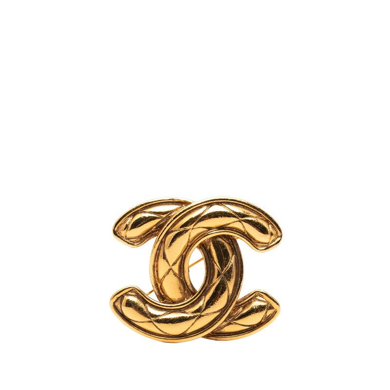 Chanel Quilted CC Logo Brooch Gold Plated