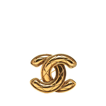 Chanel Quilted CC Logo Brooch Gold Plated