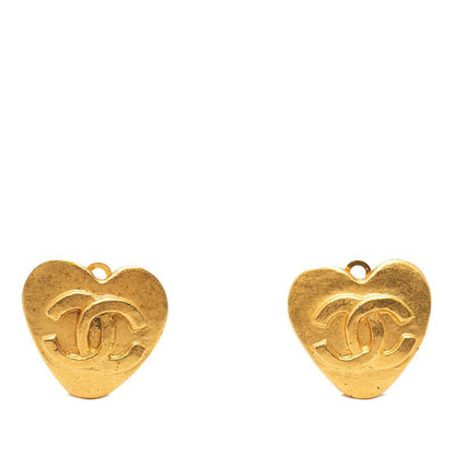 Chanel CC Logo Heart Motif Earrings 95 Vintage Gold Plated