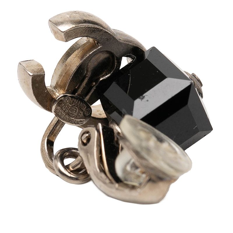 Chanel CC Logo Earrings 08 Silver Black Metal Plastic — view 3
