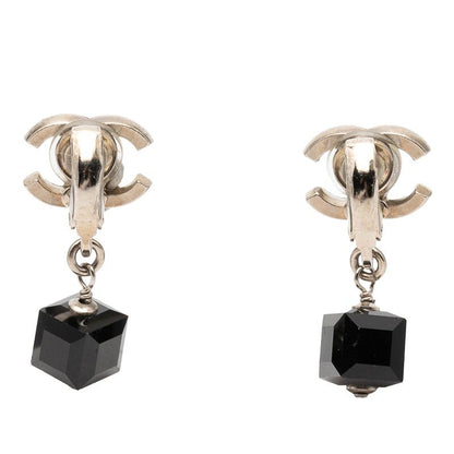 Chanel CC Logo Earrings 08 Silver Black Metal Plastic — view 2