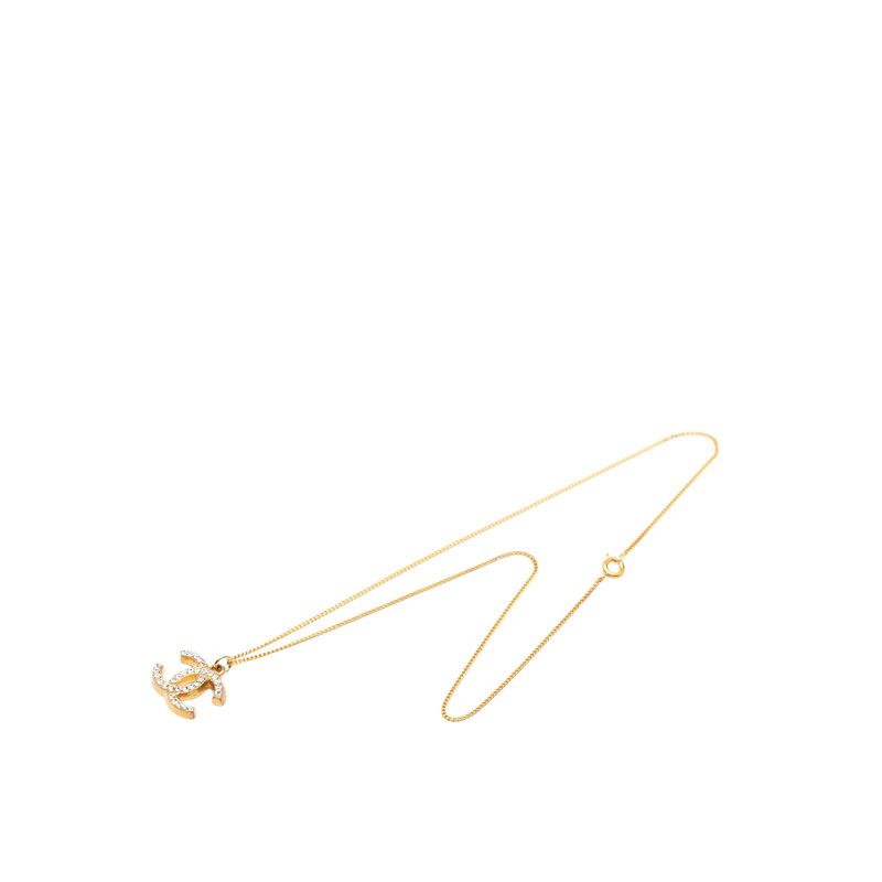 Chanel CC Logo Chain Pendant Necklace 01 Gold Plated Line Stone — view 3